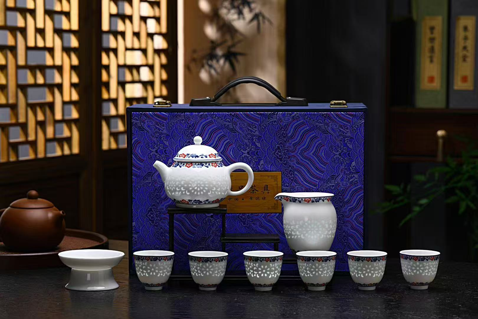 青花玲珑茶具套组